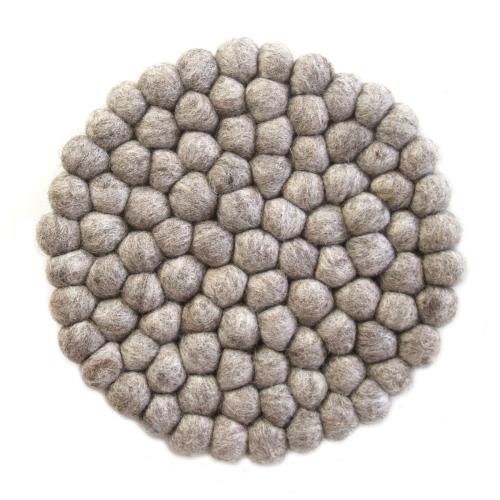 Hand Crafted Felt Ball Trivets from Nepal: Round, Light Grey - Global Groove (T) - Global Groove Life