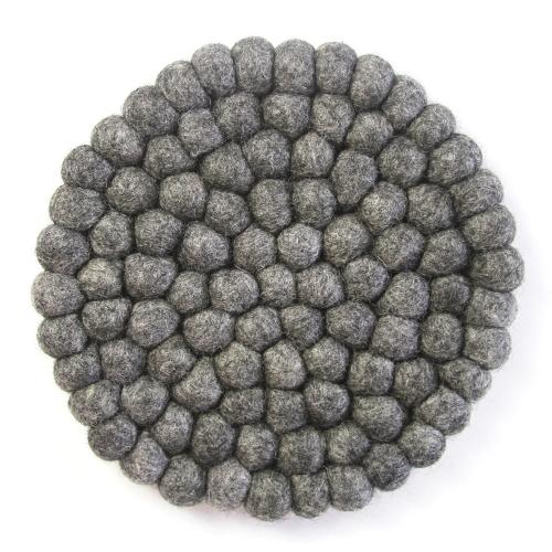 Hand Crafted Felt Ball Trivets from Nepal: Round, Dark Grey - Global Groove (T) - Global Groove Life