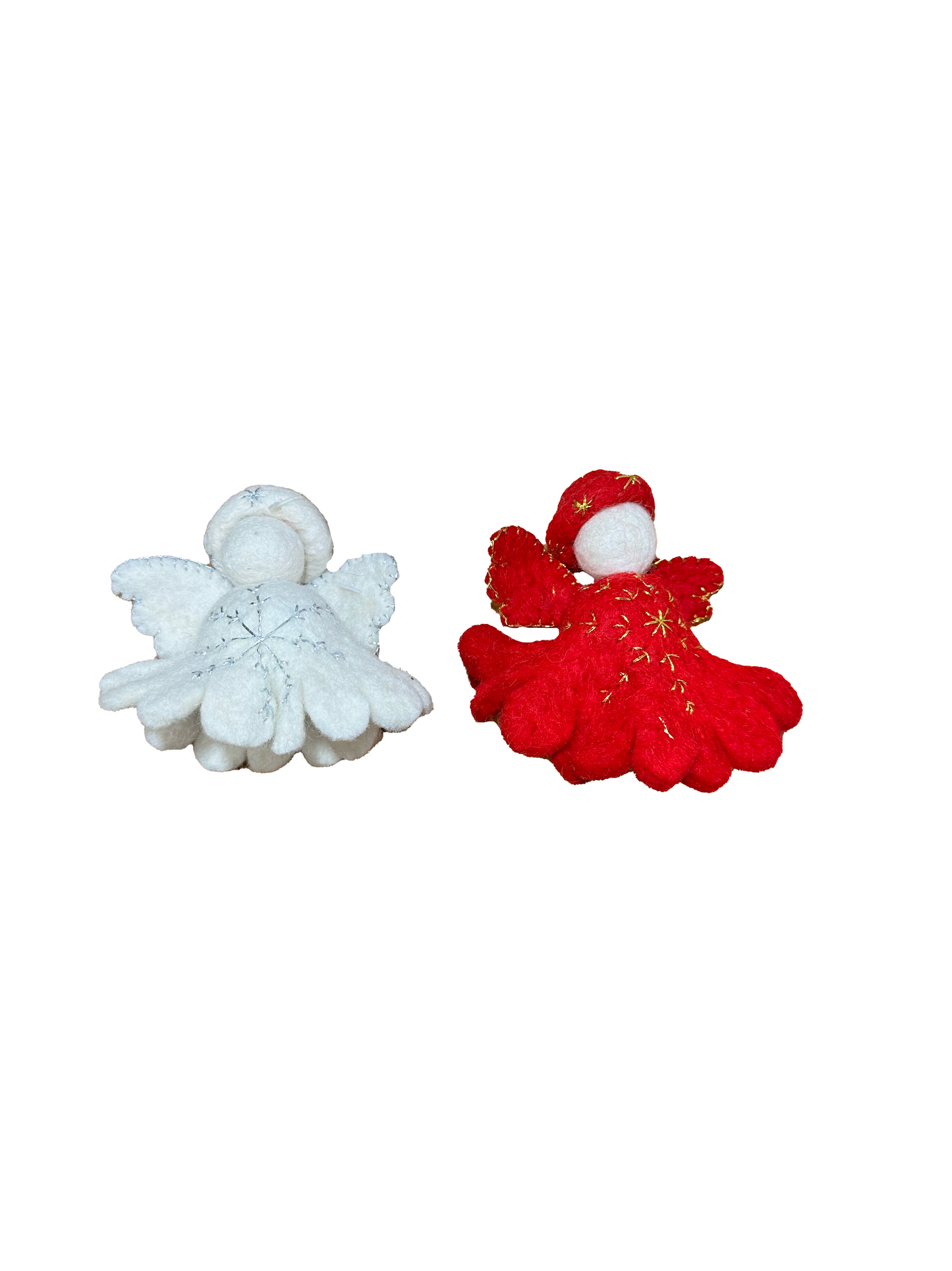 White and Red Angel Fairy Felt Ornament - Set of 2.