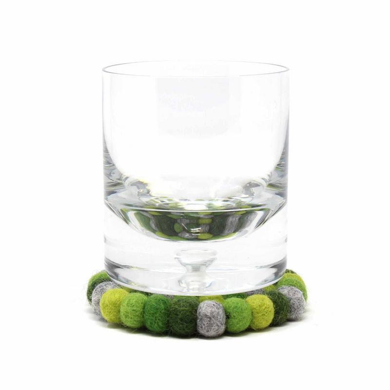 Hand Crafted Felt Ball Coasters from Nepal: 4-pack, Chakra Greens - Global Groove (T) - Global Groove Life