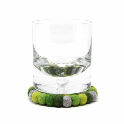 Hand Crafted Felt Ball Coasters from Nepal: 4-pack, Chakra Greens - Global Groove (T) - Global Groove Life