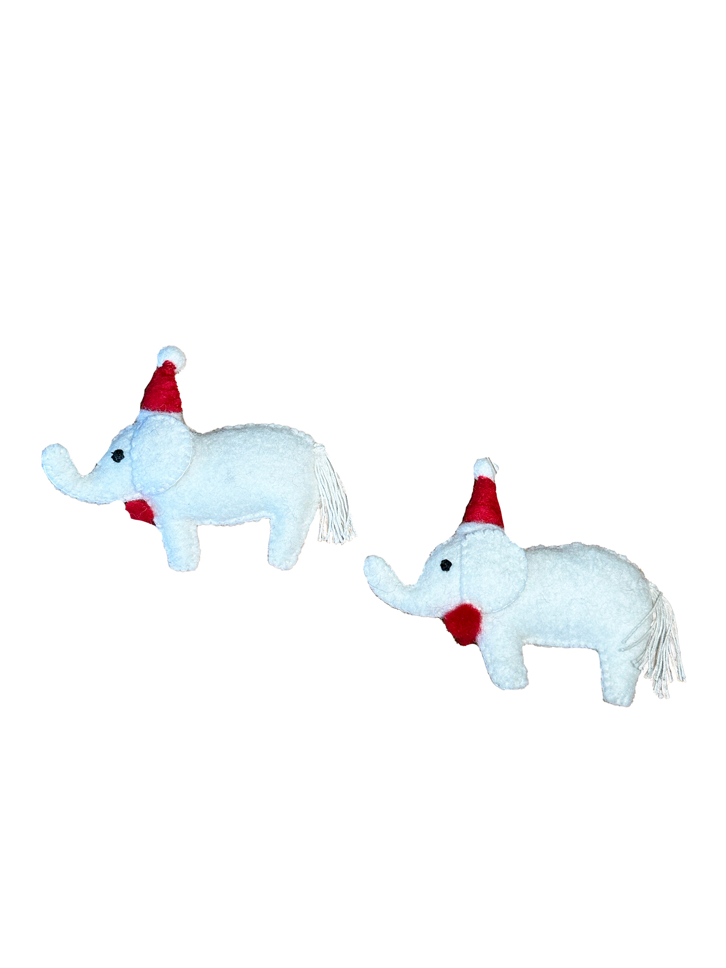 White Elephant Handmade Felt Santa Ornament-Set of 2